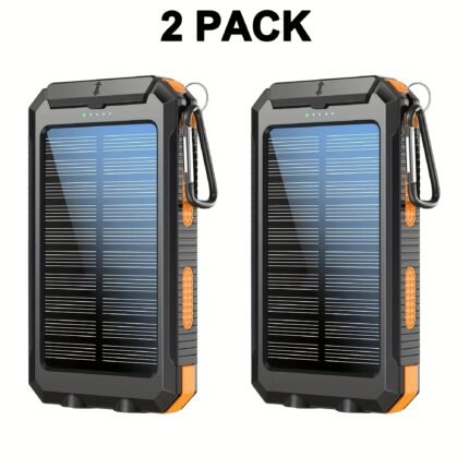 2pcs Solar Charger Power Bank 20000mAh, Portable Dual USB Output Solar Charging Panel, Fast Charging External Battery Pack, Built-in LED Flashlight Emergency Model, Suitable for Hiking, (2pcs)