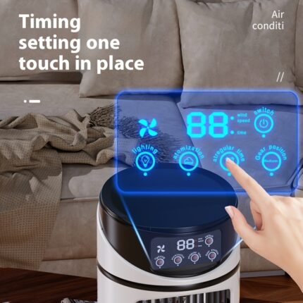 3-in-1 Portable USB Powered Humidifier with Cool Fan, Humidifying Mist, Timer, Adjustable Grille, with Ambient Light Perfect for Home, Outdoor, Office, Modern Cylindrical Cooler Fashionable, Portable Cool Fan