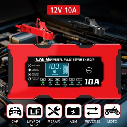 Iron Lithium Charger Intelligent Battery Charging with 12V 10A US Plug, Digital LCD Display and Pulse Repair