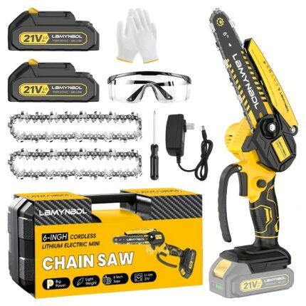 6-inch Cordless Mini Electric Chainsaw with 2.0AH Rechargeable Lithium-Ion Battery-Compact Electric Chainsaw for TreeTrimming,Security Lock, And Safe Trimming for Quick Cutting Of Tree Branches, Courtyard, Household, And Garden, Gifts for Man.pruning