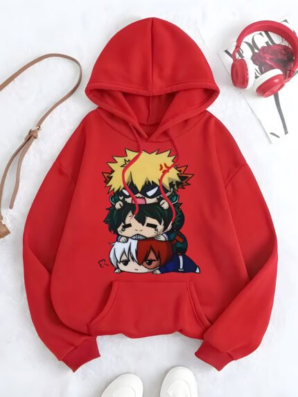 Unisex Casual Loose-Fit Hoodie with Vibrant Anime Character Graphic - Black Pullover Sweatshirt for Men & Women, All-Season Comfort, Machine Washable, Casual Wear Hoodie, Comfortable Clothing, Geometric Pattern, Durable Clothing