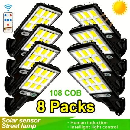 4 Solar Street Lamps With Body Motion Sensors, 108 COB Reflector LED Safety Wall Light Strips Remote Control, 3 Working Modes, For Garden, Courtyard, Porch, Garage Lighting, Suitable For New Year And Christmas - Illuminate Your Home.Optional 4/6/8