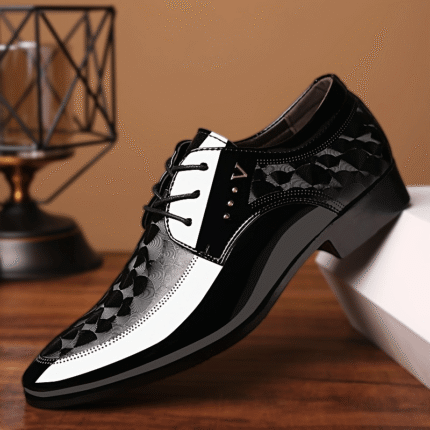 Men'S Fashion Dress Shoes, Solid Color Faux, Low Top Lace-up, Pointed Toe, Rubber Sole, All-season Business Casual Footwear for Daily & Wedding Use