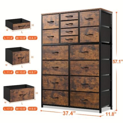 Dresser for Bedroom, Chest Of Drawers with 16 Drawers, Bedroom Dresser Organizer, Tall Dressers & Chests Of Drawer, Dressers Bedroom Furniture with Drawer for Closet Entryway, Fabric Dresser, Storage Drawer Units