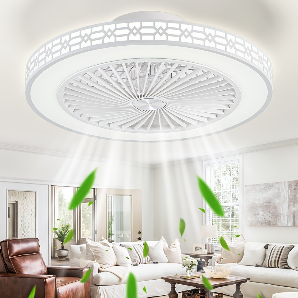 05149934-eace-4667-a029-35ac0236948f.jpg 20"Flush Mount Ceiling Fan with Lights Bladeless Ceiling Fan Low Profile Ceiling Fan Reversible Dimmable Quiet Ceiling Fans, LED Stepless Dimming 3 Color Temperature Change And 4 Speeds for Bedroom Living Room - Image 1