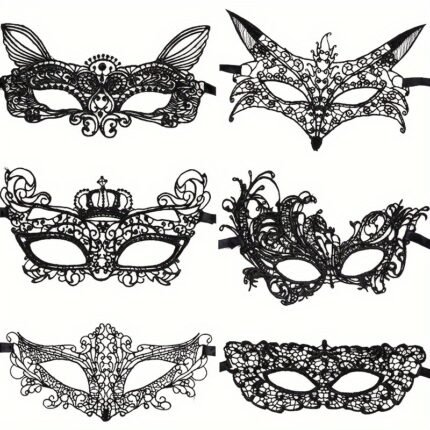 6pcs of Lace Masks Carnival Makeup Party Venice Eye Mask Halloween Sexy Ladies Lace Masks Suitable for Makeup Party Carnival Party Costumes Ball, Black Suitable for Men And Women.