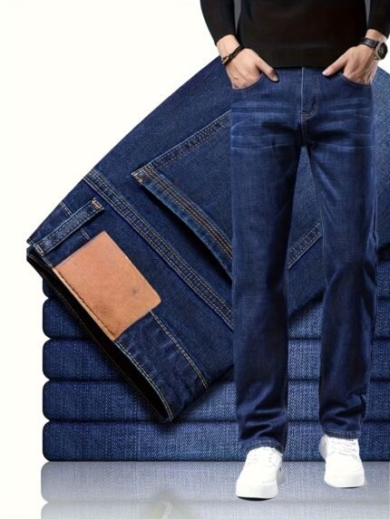 Men'S Stretch Faux Denim - All-Season Straight-Leg Pants with Classic Five-Pocket Design, Stretchy Comfort Fit for Office, Travel & Casual Attire - Durable Faux Denim for Everyday & Formal Wear - Minimalist Men'S Trousers, Straight Leg Faux Denim, Versatile Clothing, Timeless Design, Quality Stitching, Stylish Trousers, Professional Attire, Office Wear, Regular Fit, Washed Look, Longlasting Material, Adult Clothing