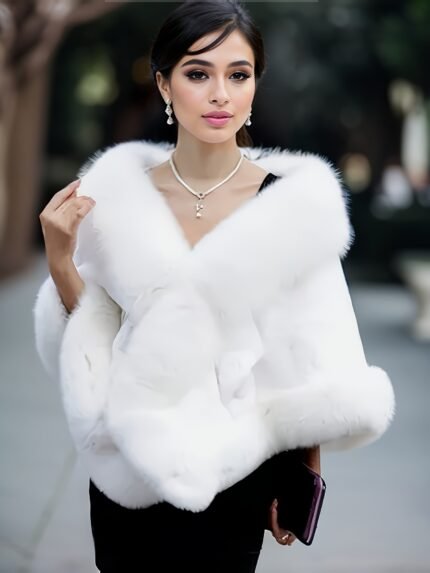 Elegant Plus Size Faux Fur Coat for Women - Chic Fox-Themed Design with Contrast Collar, Perfect for Fall/Winter Parties & Christmas Warmth, Cozy Outerwear | Elegant Winter Coat | Sophisticated Design