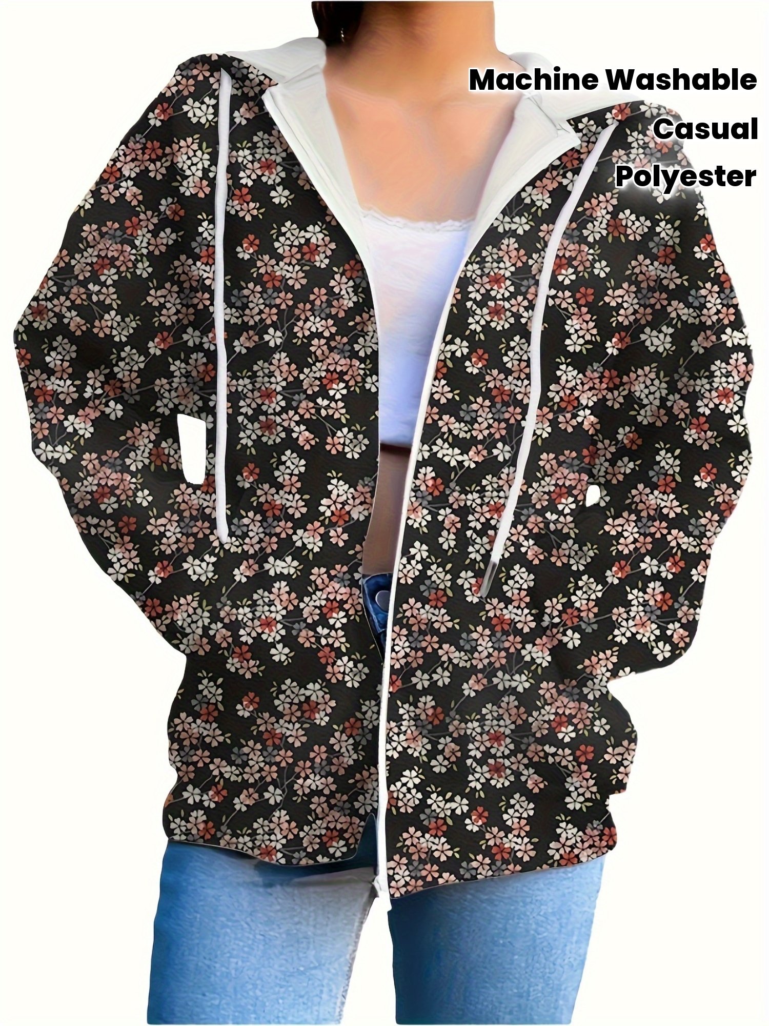 078cbc9341a4a9a9a16271c96f2b3b9f.jpg Women's Chic Floral 3D Print Zip-Up Hoodie - Casual Street Style, Long Sleeve, Polyester, Machine Washable - Perfect for Spring & Autumn, Oversized Hoodie - Image 1