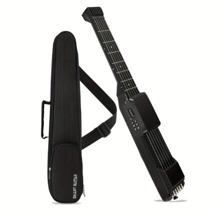 Smart Electric/Acoustic Guitar with USB Charging, Built-in MIDI/USB-PD, No Tuning Needed, Compact Portable Guitar with Strap & Case - Electric/Acoustic Hybrid, Carbon Fiber Neck, Silent Practice & Live Performance, Compatible with Recording Software - Ideal for Beginners/Advanced Players - White/Black, Acoustic Guitar High Quality, Stringless Guitar, Guitar Practice Tool, Classical Acoustic Guitar, Guitar Acoustic