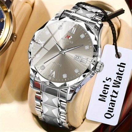 1pc Men Watch Stainless Steel Strap Men's Roman Rhinestones Watch, Quartz Watch | Minimalism Watch Design | Classic Watch | Ideal for Birthday, Holiday Gifts Valentine's Day