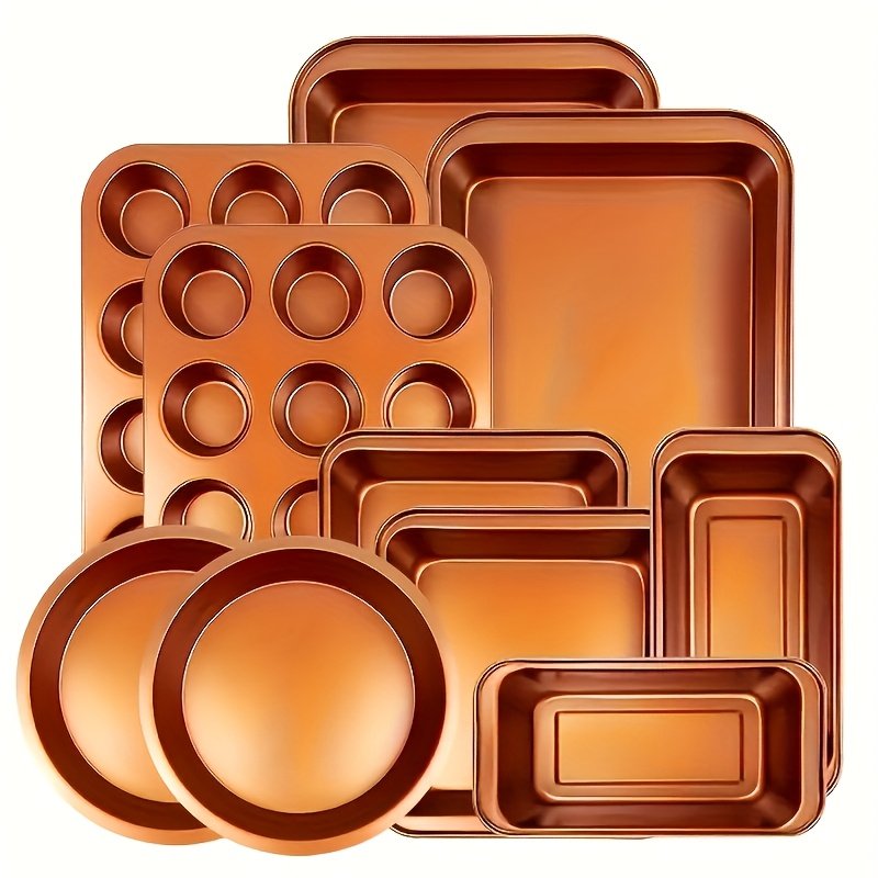 080f48dd-515b-428b-95a2-28067dc61ae6.jpg 5-10pcs Non-Stick Bakeware Set, Round Cake Pan and Square Loaf & Muffin Tins with Roasting Dish – Oven Safe, Easy to Clean, Dishwasher Friendly - Image 1