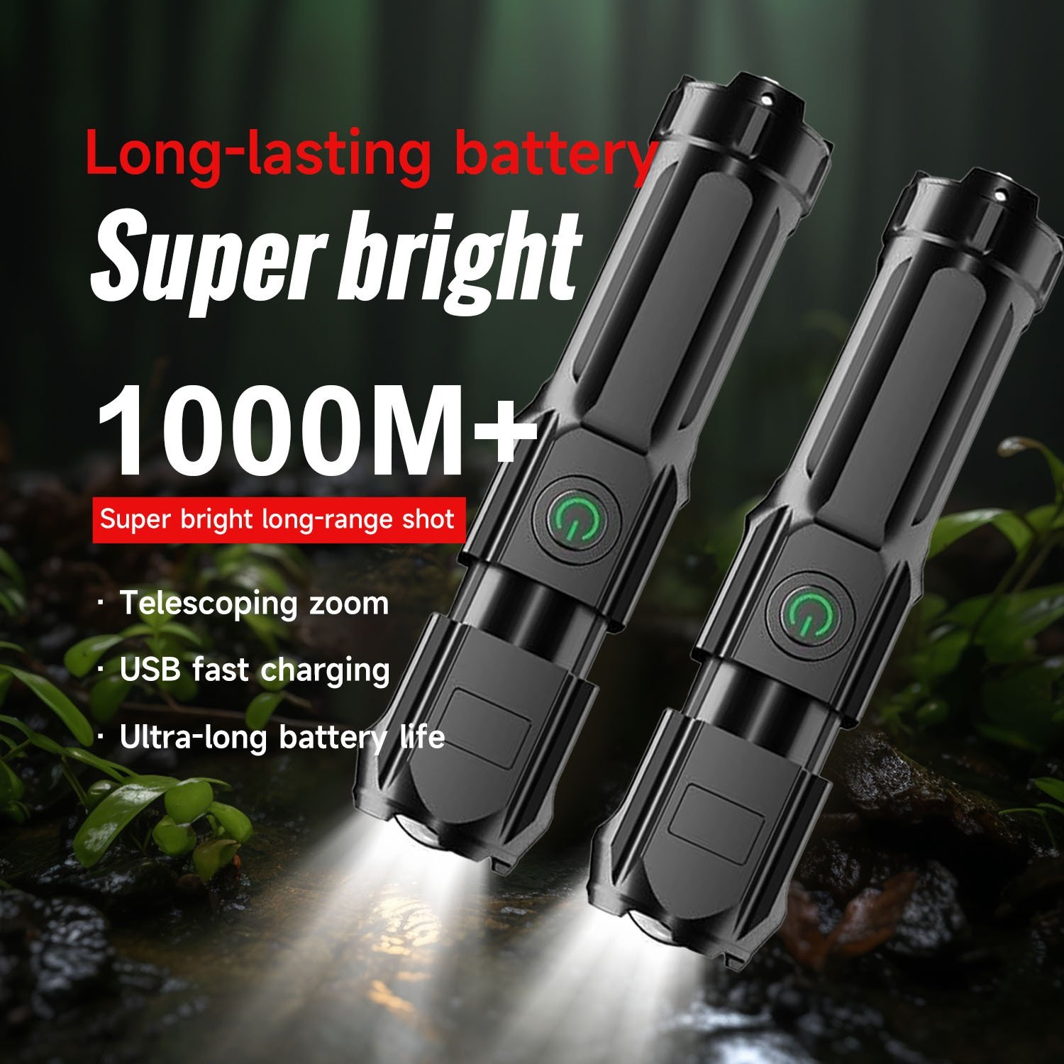 08602396-fca6-4633-929b-5d08737b140d.jpg Portable High-power Flashlight, 1000M+ Ultra-long-distance Lighting, 3 Lighting Modes, Adjustable Focus, USB Charging, Suitable for Home and Outdoor Use, Outdoor Lighting Tool - Image 1