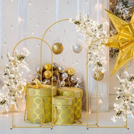 3pcs Heavy-Duty Metal Wedding Arch Backdrop Stand Set (7.3ft+6ft+6ft) - Sturdy Steel Frame with White/Black/Golden Powder Coating, Easy Assembly Balloon & Flower Arch for Weddings, Birthdays, Graduations, Eid al-Fitr & Ramadan Decorations - Indoor/Outdoor Party Decor, No Batteries/Electricity Required