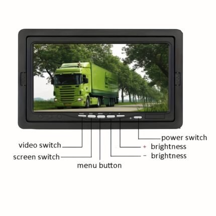 7-Inch TFT LCD Display Monitor for Vehicles, Suitable for Cars, Suvs, Vans, And Trucks, Featuring Two Video Inputs And Compatible with 12V/24V CVBS Camera Input (AHD Signal Not Supported).