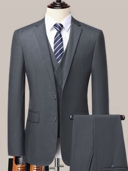 2pcs Luxury Classic Men's Solid Color Formal Suit Set - Lapel Jacket And Trousers, Suitable for Wedding Banquets And Business Meetings - High-Quality Fabric, Comfortable to Wear, Stylish Design