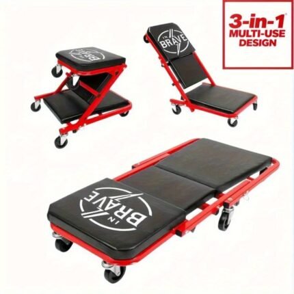 Heavy-Duty Foldable Z Creeper 2-in-1 Seat with 300 lbs Capacity - Adjustable Rolling Mechanic'S Creeper, 6x2, 5" All-Terrain Wheels, Foldable Design for Car, Motorcycle, Garage, Workshop - Ideal Gift for Mechanics, Car Enthusiasts, DIYers - Red/Black, Garage Equipment, Sturdy Frame, Reinforced Construction, DIY Repairers, Garage Tools, Compact Storage, Durable Construction, Professional Mechanics