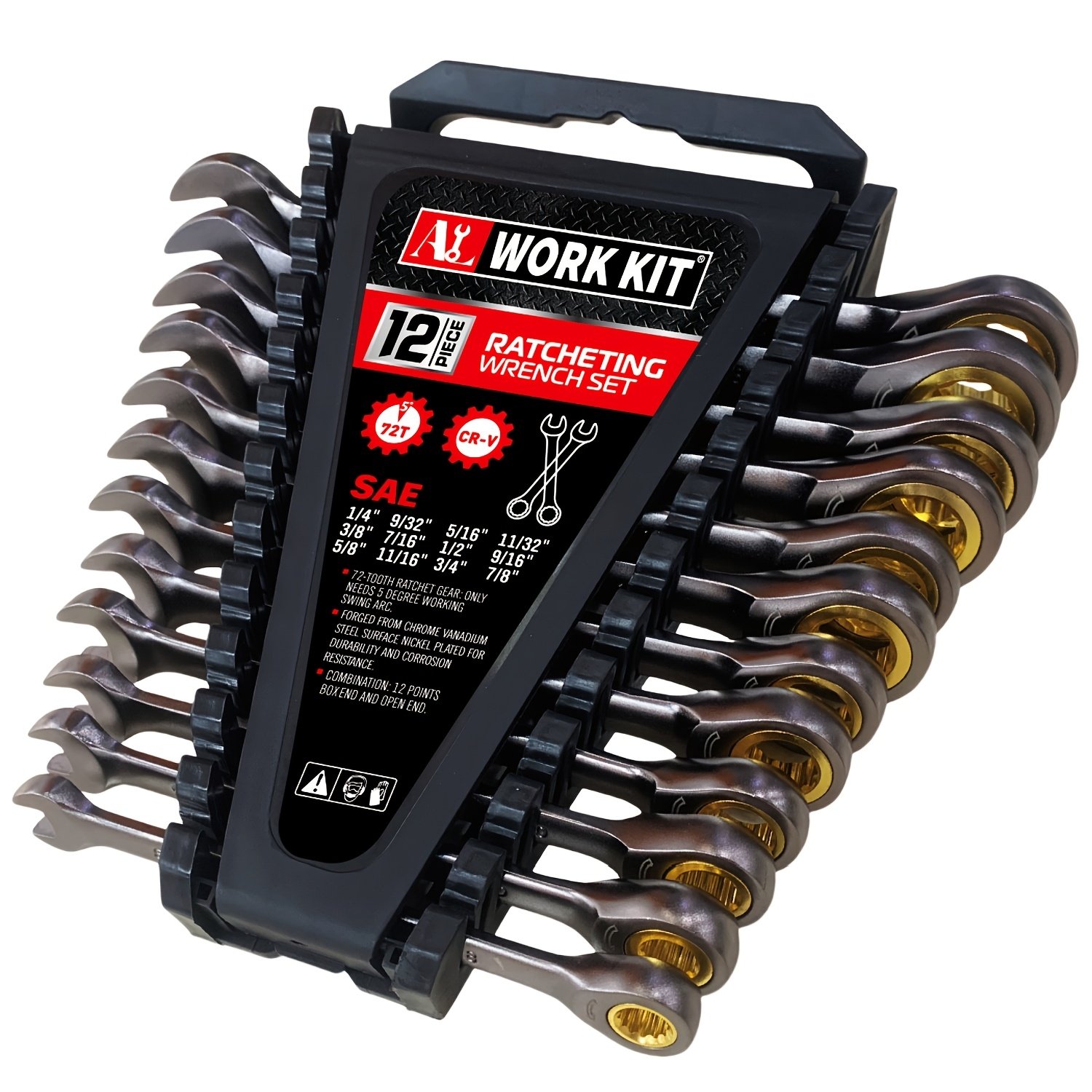 0a129bcb-89a1-47f1-8e84-c4c2336b8cef-1.jpg 12/24pcs Ratcheting Wrench Master Set, SAE Wrench Set, Ratchet Wrench Set Metric and Standard, Combination Wrench Sets Black Nickel Coated,CR-V Steel - Image 1