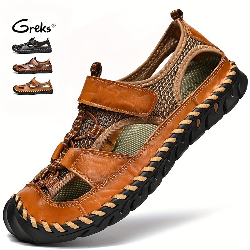 0aba8208-7da8-4454-9835-75abe39c09aa.jpg GREKS Men'S Sandals, Summer Fisherman Beach Shoes Closed Toe Sandals For Men Handmade Breathable Water Sandals Outdoor Non Slip Walking Shoes Anti Collision Comfort Hiking Athletic Slides Sandals For Men - Image 1