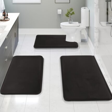 3pcs Extended Memory Foam Bathmat Set - Durable Non-Slip U-Shape Toilet Mat & Lid Cover, Cozy Bathroom Decor for All Seasons, Machine-Made Polyester Blend, Perfect for Bedroom, Living Room, Kitchen, and More, Bathroom Decor And Accessories