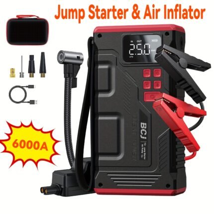 6000A New Car Jump Starter with Air Compressor, Battery Jump Starter Portable 6000A Peak 150PSI Digital Tire Inflator, Jump Starter With Battery, Jump Starter Heavy Duty, Portable Car Starter, Car Jumper Starter Portable, Jump Starter For Truck