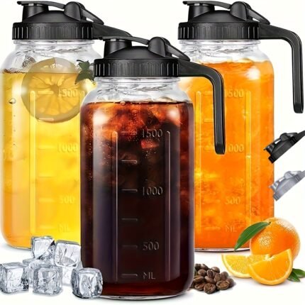 3pcs Thickened Glass Cold Water Bottle (Black/Gray), 64oz Mason Cold Brew Bottle with Sealed Leak-proof Lid, Made Of Lead-Free Glass, Breastmilk Jug, Refrigerator Keeping, Coffee, Family Gathering Water Bottle (2/3pcs)