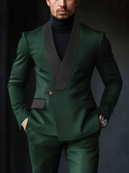 Men'S Casual Fashion Suit Jacket - Solid Color Notch Lapel Long Sleeve with Button Front, Regular Fit for Spring/Fall Business Casual & Weekend Outings, Nonstretch Fabric