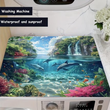 1pc Fantasy World Dolphin Jungle Art Design Washing Machine Dust Cover, Quick-Dry Absorbent Mat for Washer and Dryer, Modern Practical Decor for Laundry Room and Kitchen, 100% Material gift for family, gift for friends, holiday gift