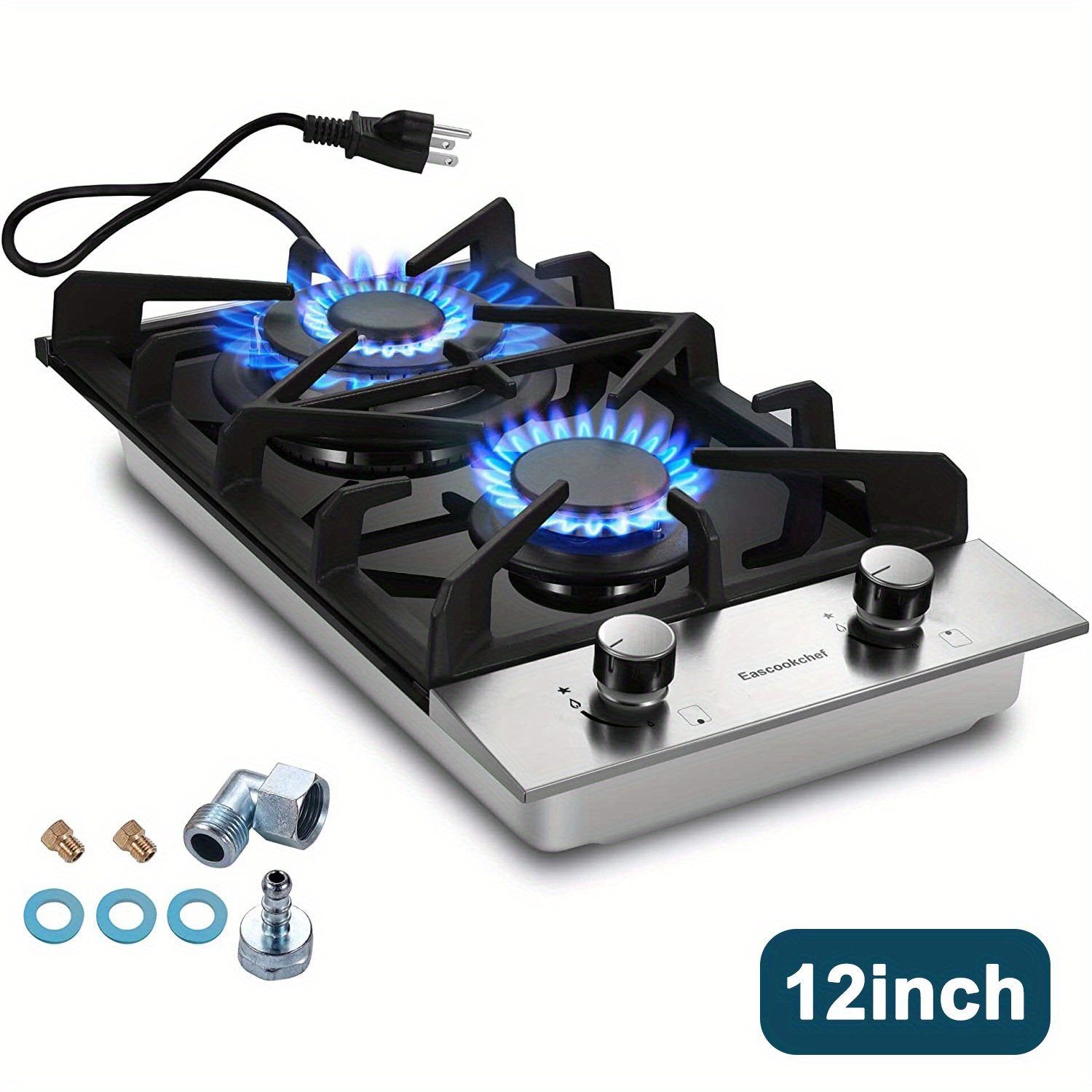 0ce697e6e14d49a2aa0fe677fb244abe-goods.jpeg 12 Inch 2-Burner Gas Cooktop with Thermocouple Protection, LPG/NG Dual Fuel, Built-in Tempered Glass Stove for Apartment, Indoor, RV - 120V, US Plug, Indoor Cooking Appliance, Modern Kitchen Appliance, Durable Kitchenware - Image 1