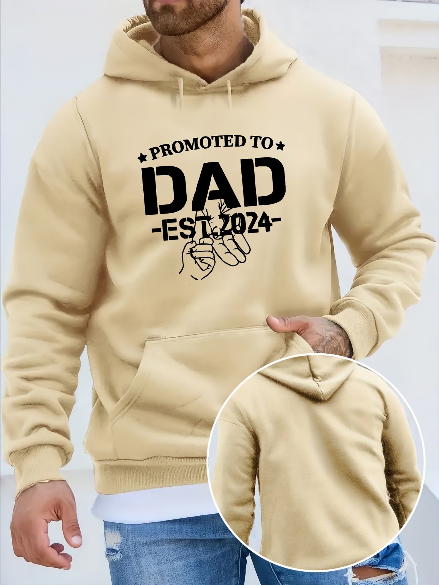 0cf8b6279670420e4a84bd301256a004_2ky7ywlUh9SJB.jpg Dad Est Two Thousand Twenty Four Youth Autumn And Winter Plush Sweater Men's Clothing Hoodie American Fashion Printed Top Men's Gift - Image 1