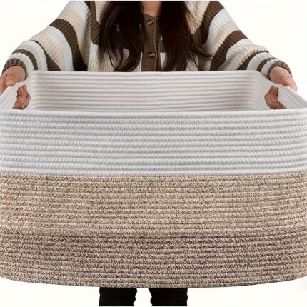 19.81gal/25.36gal Large Blanket Basket, Rectangle Woven Baskets for Storage, Nursery Blanket Basket Living Room, Toy Basket with Handle, Large Baskets for Organizing, Shelf Baskets