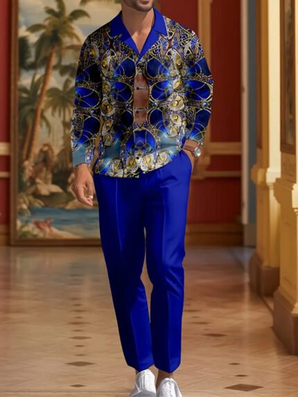 Men'S Suit Long Sleeve Shirt Trousers Casual Suit, Plaid Shirt, Niche American Men'S Suit Drape High-End Sense Handsome Outfit, Back-To-School Season Men'S Gift Must-Have Party Halloween Dress Set