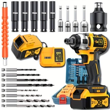 2025 New Brushless Lithium-Ion Electric Wrench, Wireless Impact Wrench, Rechargeable Impact Wrench, Equipped with Socket, Perfect for Car Tool Maintenance And Nut Disassembly, Ideal Gift for Boyfriends And Fathers