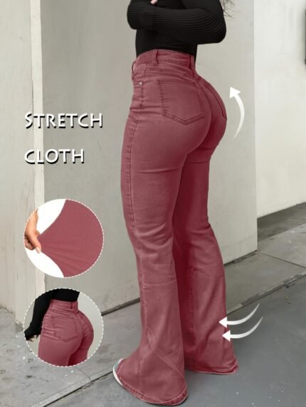 Women'S High-Waisted Stretch Jeans - Non-See-Through Stretchy Leg Pants with Straight Leg Fit, All-Season Y2K Streetwear Jeans for Everyday & Formal Outfits - MH1025 Vintage Fashion Pants, High Waisted Jeans, Versatile Clothing, Durable Fabric, Casual Wear, Trendy Denim, Comfortable Material, Elastic Waistband, Fashion Lovers