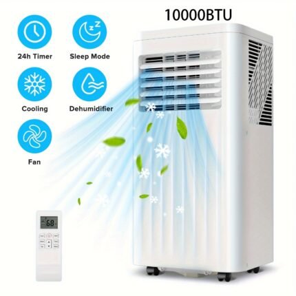 Portable Air Conditioner, 8000/10, 000 BTU ASHRAE, Cooling, Fan, Dehumidifier, Sleep Mode, Cooling Up to 350 Sq. Ft. with 24H Timer/Digital Display/Remote Control & Window Kit & Wheels, for Bedroom, Office, Dorm, 36in Portable Oscillating Tower Fan