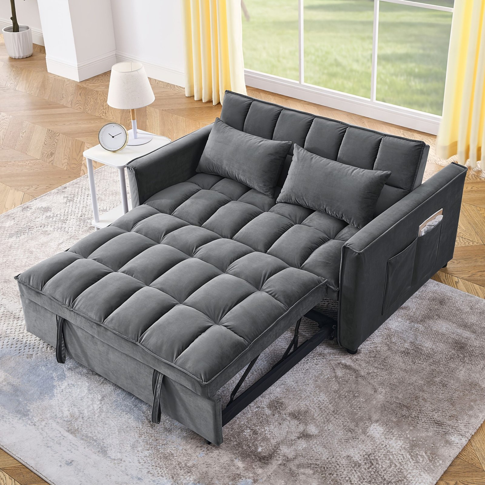 0f3c5c61-4086-4db3-b9ee-daf1008501e9.jpg Medium Grey 55inch Sleeper Sofa/Pull Open Folding Sofa Bed/Love-seat Sofa Bed - Image 1
