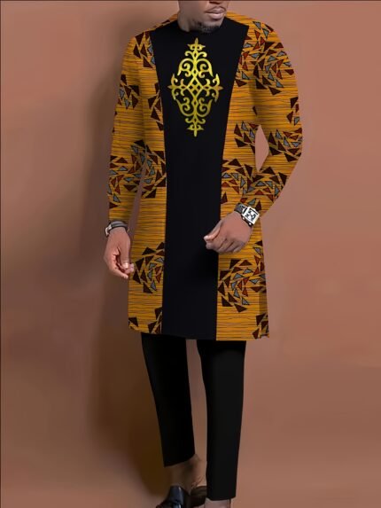 Men's Casual Long-sleeved Two-piece Suit Long Top And Trousers