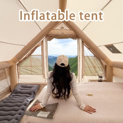 Inflatable Camping Tent With Pump, Glamping Tents, Easy Setup 4 Season Waterproof Windproof Outdoor Blow Up Tent, Luxury Cabin Tent With Mesh Windows & Doors Air Tents For Camping Adult