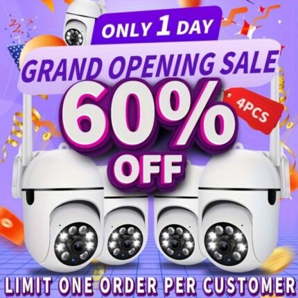 4pcs[Quick Delivery]2-in-1 3MP Dual-View PTZ Dome Camera, Fixed + Tracking View, Night Vision, WiFi, IOS/Android Smart Control, Remote Viewing, Motion Detection, Two-Way Audio. Ideal For Teen Safety & Home Monitoring.