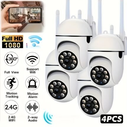 4 Pack 1080P HD Wireless WiFi Security Camera System, 360° Panoramic PTZ Control, Smart PIR Motion Detection & Color Night Vision, Two-Way Audio Indoor/Outdoor Surveillance with App, - (No External Wiring) for Home/Business Monitoring, Cameras Security Wi Fi, Security Camera Wi Fi, Security Camera Without Internet, Camera Security Wi Fi, Security Cameras With No Internet, Security Cameras Plug In, Wire Free Security Camera, Wifiless Security Camera, Wirefree Security Cameras,