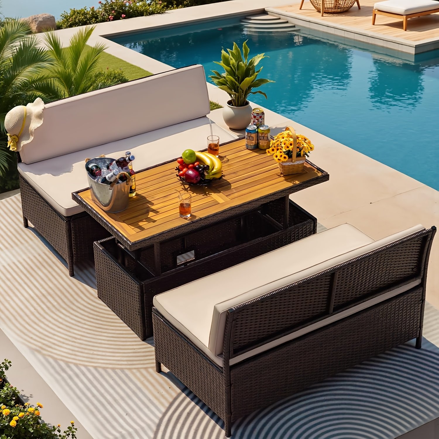 109cb527-81b6-4d47-86c5-0e64d7d42543.jpg 3pcs Patio Furniture Set Outdoor Dining Conversation With Rattan Chairs And Acacia Wood Table For Lawn Porch Garden - Image 1