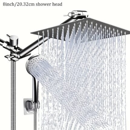 1pc Modern Luxury Shower Head, 8 Inch Shower Head With Handheld Spray Combo And Adjustable Arm, High Pressure Rain Shower Head, Chrome Plated Bath Showerhead, Handheld Showerhead, Contemporary Desig