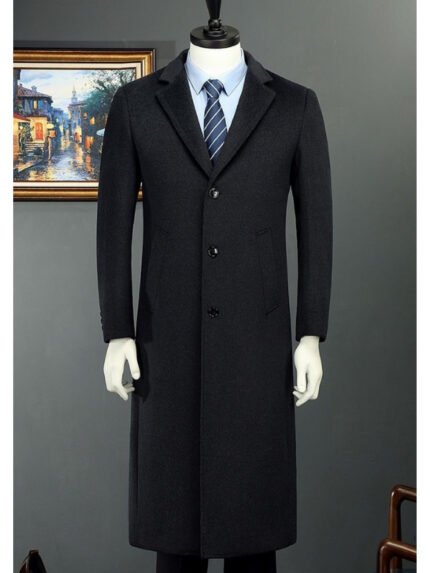 Men'S Elegant Long Overcoat - Casual Style, Single-Breasted, Button Closure, Polyester, Ideal for Spring and Autumn, Business and Leisure Attire, Casual Outerwear|Sleek Men'S Jacket|Sleek Black Coat