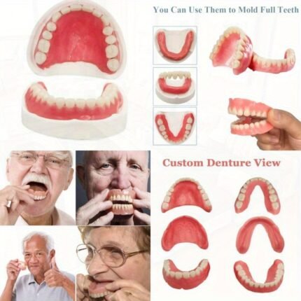 DIY Denture Kit - Complete Upper & Lower Teeth Replacement with Denture View, Snap-On Full Arch Dentures for Immediate Use, Comfortable & Durable False Teeth, Natural Smile Restoration for Daily Wear, Travel, Work, Social Events - Easy-to-Wear Dentures for Adults with Natural-Looking Teeth & Gums, No Adhesive Required, Ideal for Denture Users & New Wearers, Denture Reliner Kit, Dentures for People with Missing Teeth, Denture Repair Kit for Broken Denture,