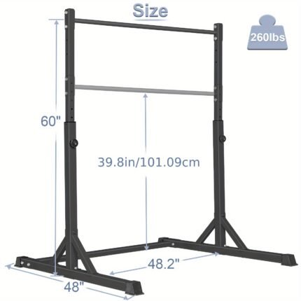 Adjustable Gymnastic Bar (Up To 60'') - Steel Home Monkey Bars, Anti-Slip, Easy Assembly