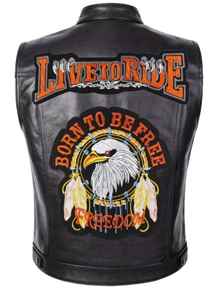 Men's PU Leather Sleeveless Tank Top - Bold Eagle & Dreamcatcher Embroidery - Perfect for Casual Wear