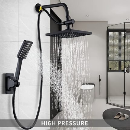 1 set of luxury matte black shower set with handheld showerhead - High flow, wall-mounted, with an extra long hose and a three-way splitter to enhance the bathing experience