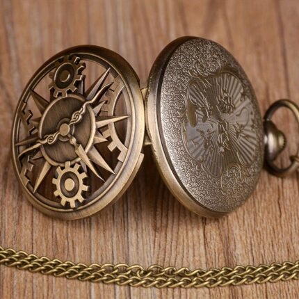 Men's Antique Steampunk Pocket Watch - Bronze-Toned Industrial design with Hollow Gear Mechanism, Chain - Non-Ticking Quartz Movement for Everyday Formal - Vintage Industrial Jewelry Gift for Steampunk Enthusiasts, Steampunk Jewelry, Unique Timepiece, Mechanical Charm, Intricate Mechanism