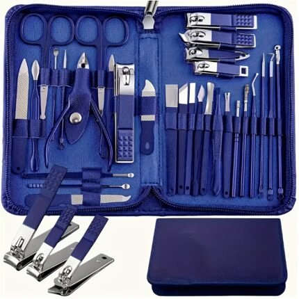 24-Piece Blue Professional Nail Trimmer Kit with Portable Travel Box - Nail Trimmer Kit with Nail Clippers, Cuticle Scissors and Nail Clippers - Foot Trimmer for Home and Travel - Scent-Free Non-Electric Essential Trimmer Kit