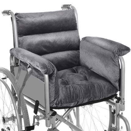 1pc ComfortPlus Wheelchair Seat Cushion with Straps, Recliner Design, Pressure Sore Prevention, Breathable Soft PP Material, Easy to Clean, Fits 18-Inch Wheelchair Armrests - Dark Grey